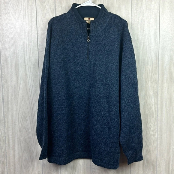 Woolrich Mens Sweater XL Wool 1/4 Zip Pullover‎ Heathered Blue Long SLeeve Knit - Picture 1 of 5